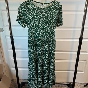 YRU Green and White Floral Midi Dress